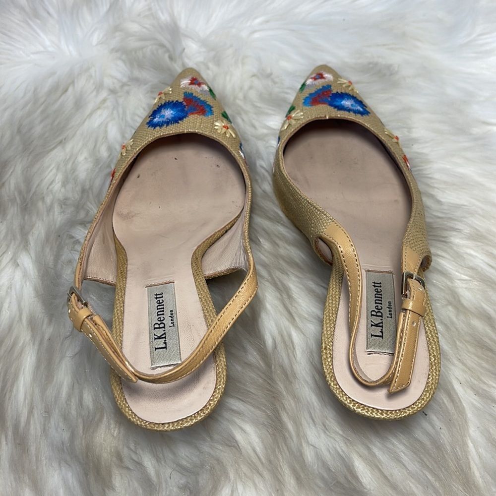 LK Bennett Woven Embroidered Slingback Kitten Heel Shoes Sz 38.5/8 - Picture 3 of 6